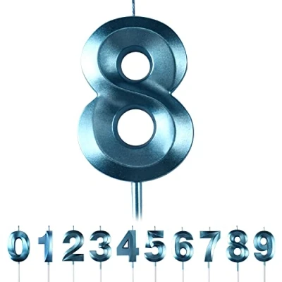 Immagine di candele di compleanno con numeri 8, blu, compleanno, a forma diamante 3D, numero 0, 1, 2, 3, 4, 5, 6, 7, 9, decorazione per torte, matrimoni, compleanni, anniversari