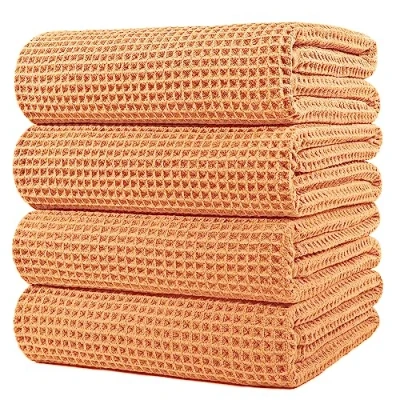 Immagine di Polyte telo bagno in microfibra tessuto a nido d&#039;ape arancione oversize 76,2 x 152,4cm 4 pezzi