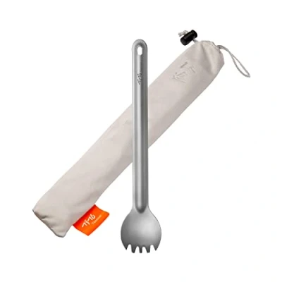 Immagine di TiTo Titanium Spork Cucchiaio Forchetta in Titanio con Manico Lungo Ultraleggeri Portatili Piatti borsa Stoffa per All’aperto Campeggio da Picnic Utensili ((Spork))