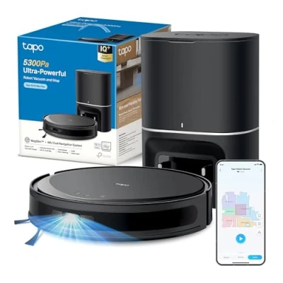 Immagine di Tapo RV20 MAX Plus Robot Aspirapolvere Lavapavimenti con Mappatura 5300Pa, Svuotamento Automatico Polvere 3L, Navigazione LiDAR MagSlim, Design Ultra Compatto 83mm, Controllo APP&amp;Alexa&amp;Google