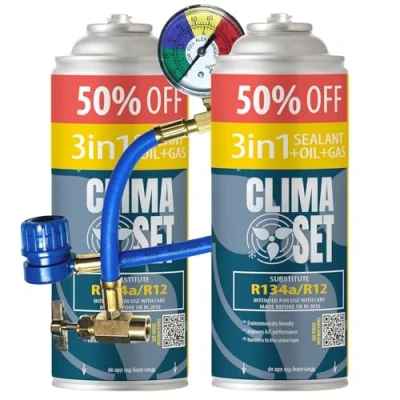 Immagine di Clima Set Sostituzione Gas R134a 3 in 1 2 x 235 g + tubo e adattatore per aria condizionata auto 1995 2016 Refrigeratore climatizzatore automobilistico