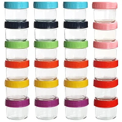 Immagine di Belle Vous Contenitori Ermetici per Alimenti Piccoli Vetro e Coperchi Plastica (Confezione da 24) Trasparenti Rotondi 100 ml Senza BPA Piombo Lavastoviglie, Freezer Microonde