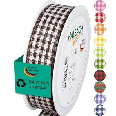 Immagine di Halbach Seidenbänder Vichy Nastro a quadretti per confezioni regalo, larghezza 25 mm, colore: Marrone