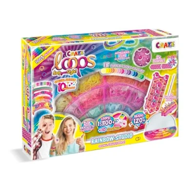 Immagine di CRAZE loops Rainbow Studio Loom Band XXL Set con 1300 elastici e molti accessori fai da te per bambini, collane, anelli braccialetti