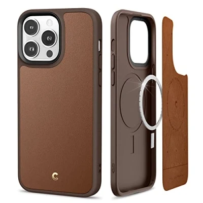 Immagine di CYRILL di Spigen Kajuk Mag [Ricarica Magnetica] Cover Compatibile con iPhone 14 Pro Max 6.7&quot; (2022) Custodia TPU Bumper Protettiva Antiurto in Pelle PU Premium Marrone