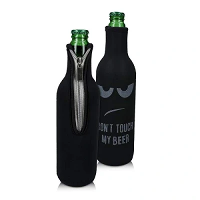 Immagine di kwmobile 2x Cooler Sleeve per Bottiglia 330 500ml Birre e Altre Bevande Realizzato in Neoprene Don&#039;t touch my beer bianco/nero Isolante
