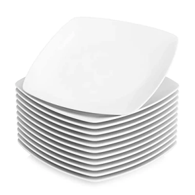 Immagine di MALACASA, Serie Julia, Servizio di Piatti Set 12 Pezzi 26,7 cm Avorio Bianco Square Piatto da Portata in Porcellana, Confezione (23.5 * 23.5 2 cm)