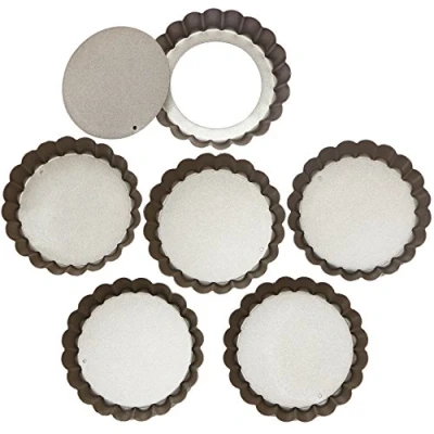 Immagine di Webake Stampo Crostata con Padelle Antiaderenti Teglia per in Crosta Base Sciolta di Sollevamento Acciaio Color Argento, Rivestimento Antiaderente Set da 6, 10cm