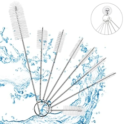 Immagine di Vicloon Spazzolino per Bottiglie, 8 Pcs Spazzola di Pulizia Set Multiuso Bottiglia Pipa, Tastiera, Provetta, Bocca Bollitore, Lavandino, Bottigliette, Macchina Caffè ECC (Bianca)