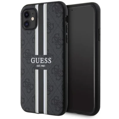 Immagine di GUESS GUHMN61P4RPSK Custodia rigida per iPhone 11/XR, motivo a strisce stampate 4G, colore: Nero