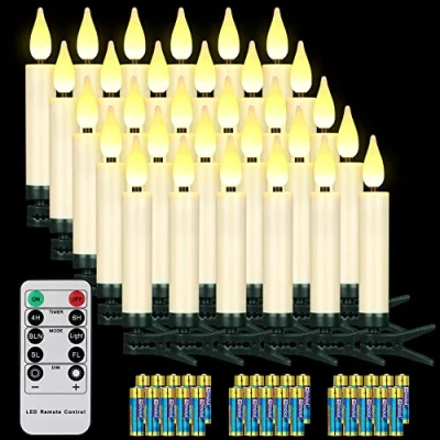 Immagine di yunsheng 30 candele a LED per albero di Natale, senza fili, con timer distanza, fiamma, batteria, IP64 (include batterie)