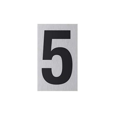 Immagine di Metafranc Targa adesiva &quot;5&quot; 100 x 60 mm in alluminio moderno effetto acciaio inox retro autoadesivo/segnaletica informativa/marcatura commerciale / 507340