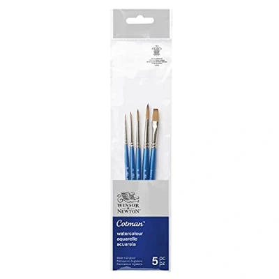 Immagine di Winsor &amp; Newton Set 5 Pennelli Cotman Manico Corto Tondi N00, 2, 4, 6 Pennellata Unica 6mm