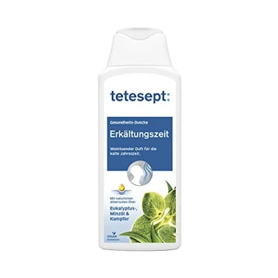 Immagine di tetesept · Gel doccia per il raffreddore Porta un notevole sollievo nel periodo freddo Con olio di eucalipto e canfora Profumo intenso grazie ai principi attivi naturali pH neutro