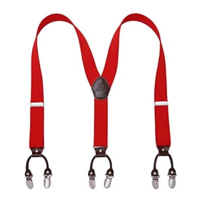 Immagine di KANGDAI Robusto Uomini Braces 6 Fibbie Y Indietro 10 colori Suspendenti regolabili elastici durevoli Forti clip metalliche (Rosso)