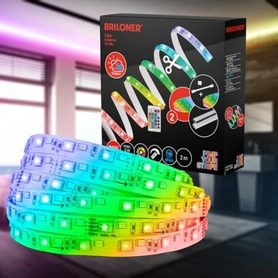 Immagine di BRILONER Pimp your Stripe Starter Set striscia LED da 2 m, protezione dagli schizzi IP44, telecomando, cavo 3 RGBW colorato, accorciabile, esterno, striscia, luminosa