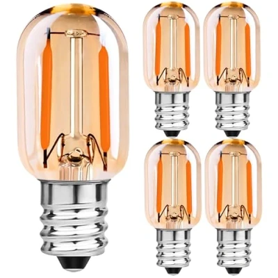 Immagine di lampadina LED a filamento di candelabri 1W E14 T22 ambra tubolare vintage, luce notturna ultra calda 2200K 10 Watt, non dimmerabile, confezione da 5