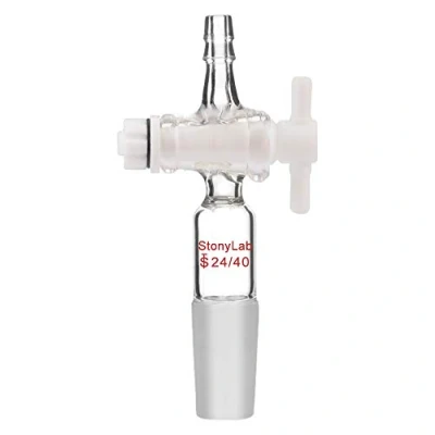 Immagine di stonylab Adattatore di Controllo del Flusso Vuoto Dritto con Rubinetto Arresto in PTFE, Giunto 24/40 e Raccordo Tubo, Vacuum Flow Control Adapter per Laboratorio