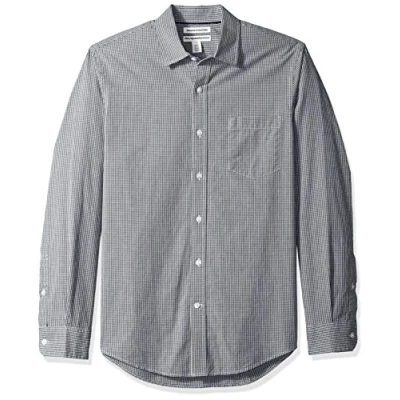 Immagine di Amazon Essentials Camicia in Popeline a Maniche Lunghe Slim Uomo, Nero Percalle, S