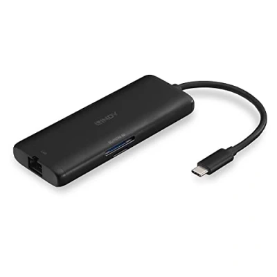 Immagine di LINDY 43358 DST Mini USB C Laptop Docking Station 4K@60Hz HDMI, PD 3.0 100W, 3.2 Gen 1, Gigabit Ethernet, microSD e SD, display, 4K, UHD