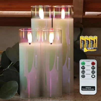 Immagine di Rhytsing 4 Candele di Vetro Led Natale, Decorazione Luminosa Bianco, un Telecomando e Batterie incluse H 15 cm / 20,5
