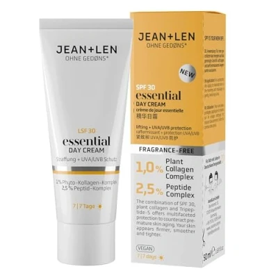 Immagine di Jean &amp; Len Essential Day Cream, Ideal for All Skin Types, Optimises Firmness, with SPF 30 and Vegetable Collagen, Vegan Fragrance Free 50 ml
