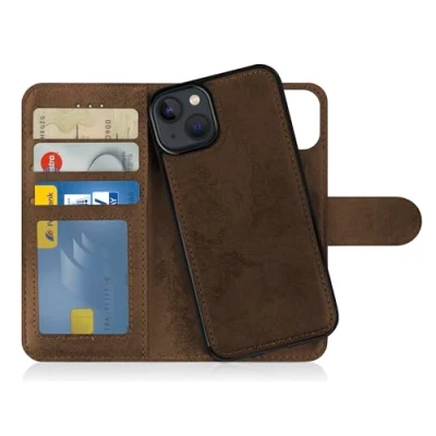 Immagine di MyGadget Cover per iPhone 14 Custodia Libretto Magnetica Portafoglio Flip Wallet Case Porta Carte in Similpelle PU Removibile Marrone