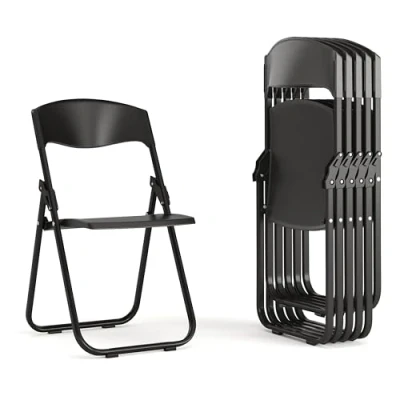 Immagine di Flash Furniture, Hercules Series, capacità 400 kg, sedia pieghevole in plastica resistente, con staffe integrate Contemporaneo Confezione da 6 Nero