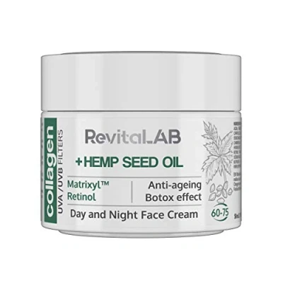 Immagine di RevitaLAB Day and Night Collagen Anti Aging Moisturiser, enriched with Hyaluronic Acid, Matrixyl® 3000, Hemp Seed Oil, a UVA/UVB Filter for Ages 60 75, 50 ml