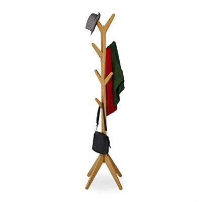 Immagine di relaxdays Appendiabiti Alto ad Albero in bambù con 8 Ganci, HLP: 181,5 x 53 cm, Color Legno Naturale, Marrone, 1 pz