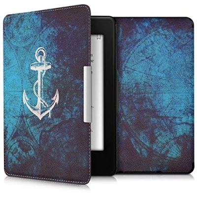 Immagine di kwmobile Custodia eReader Compatibile con Amazon Kindle Paperwhite Cover eBook Reader Flip Case bianco/blu Ancora