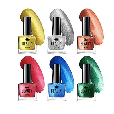 Immagine di Beauty4Britain Set di Smalti per Unghie Glam &amp; Shimmer 6 Tonalità Splendide Vibranti e Lucenti Formula a Lunga Durata, 10 ml ciascuno