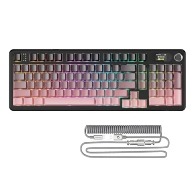 Immagine di ATTACK SHARK X98PRO Gasket Tastiera da gioco meccanica,BT/2.4G Wireless/USB C,schermo LED&amp;manopola CNC,incisione laterale RGB,interruttore lineare hot swap a 98 tasti,4000mAh,per PC,MAC Sfumatura rosa