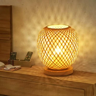 Immagine di GUANSHAN Lanterna in bambù Lampada da tavolo comodino Stile rurale Piccola luce notturna Illuminazione decorativa o camera letto, interruttore dimmer
