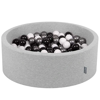 Immagine di KiddyMoon 90X30cm/200 Palline ∅ 7CM Piscina di Colorate per Bambini Tondo Fabbricato in EU, Grigio Ch:Bianco/Nero/Argento