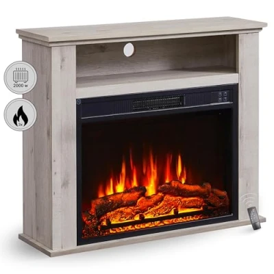 Immagine di BALDERIA camino elettrico Frida Caminetto a pavimento con riscaldamento da 2000 W Vano aggiuntivo, effetto fiamma 3D Focolare telecomando, timer, termostato Grigio, bronzo