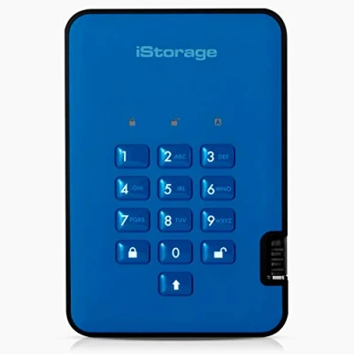 Immagine di iStorage diskAshur2 SSD 2TB Blue Unità a stato solido portatile sicura Protetta da password, resistente alla polvere e all&#039;acqua, portatile, crittografia hardware USB 3.1 IS DA2 256 2000 BE