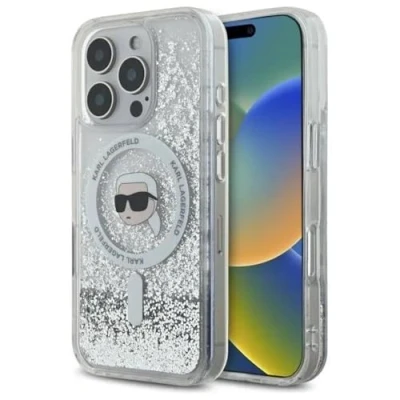 Immagine di CG Mobile Karl Lagerfeld Magsafe Cover rigida con glitter liquido per iPhone 16 Pro Max, colore: Trasparente