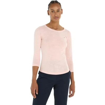 Immagine di Tommy Hilfiger Donna Maglietta Maniche Lunghe 1985 Slim Sub Basic, Rosa (Whimsy Pink), XXL