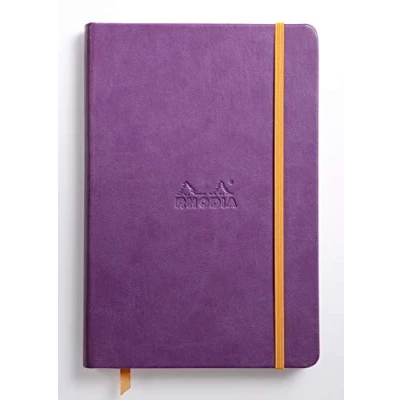 Immagine di RHODIA 118750C Taccuino Rigido viola A5 a righe 192 pagine Carta Clairefontaine Avorio 90 g/m Segna pagina, Chiusura con elastico Copertina Simil Cuoio Collezione Rhodiarama