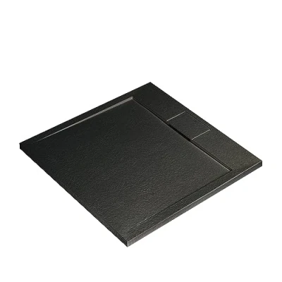 Immagine di Ideal Standard Ultra Flat S i.life, Piatto doccia quadrato 70x70 in resina, Piletta con scarico nascosto, Finitura opaca effetto pietra, Nero
