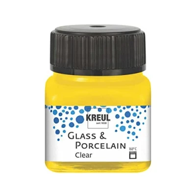 Immagine di Kreul 16202 Vetro Giallo Sole, Barattolo, Vernice Base d&#039;Acqua Porcellana, ad Asciugatura Rapida, Trasparente Come Il Vetro, Colore Sunny Yellow, 20 ml,