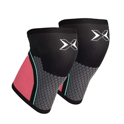 Immagine di PICSIL Ginocchiere Hex Tech per Allenamento Funzionale, Manicotto di compressione Powerlifting e Sollevamento Pesi, Supporto Extra Stacchi Pesanti, Piegamenti, Neoprene (S, 5mm Rosa)