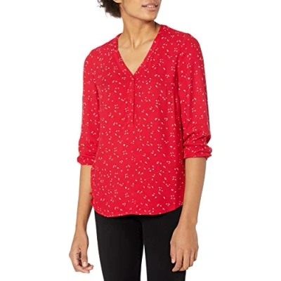 Immagine di Amazon Essentials Camicia Popover con Maniche a 3/4 Donna, Rosso Leafy Floral, S