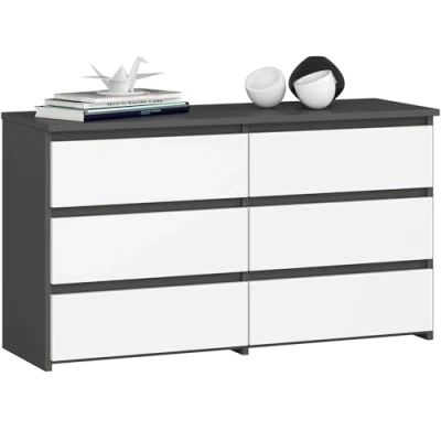 Immagine di AKORD Cassettiera CL 100 6 (2 x 3) Cassetti Moderna Mobiletto per Soggiorno Sala da Pranzo Camera Letto Armadio Cameretta 35 57 cm Grigio Grafite + Frontale Bianco