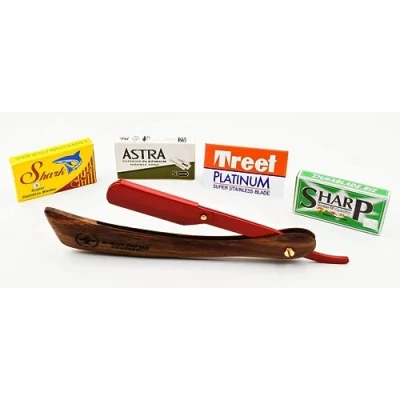 Immagine di Rasoio a Mano Libera Spartacus New di Roman Empire Shaving per Uomo Professionale da Barbiere Barba, Baffi e Contorni con Set 20 Lamette (Astra Sharp Shark Treet)
