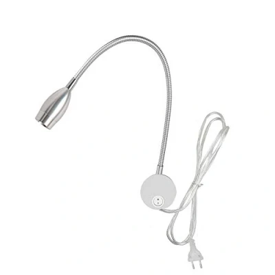 Immagine di lampada da lettura 3W, Youngine comodino flessibile a LED 3W con interruttore e spina cablata per parete collo di cigno dell&#039;hotel, 6000K (Argento Bianco freddo)