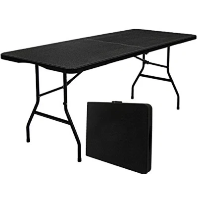 Immagine di AMANKA Tavolo da giardino pieghevole per 6 persone, 180 x 74 cm, effetto rattan, colore nero