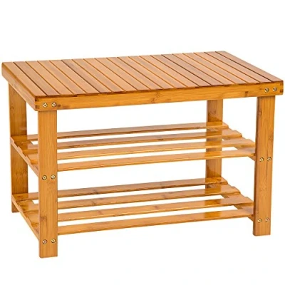 Immagine di TecTake Scaffale scarpiera a ripiani di legno bambù modelli differenti (70x28x45.5cm con banca No. 401650)