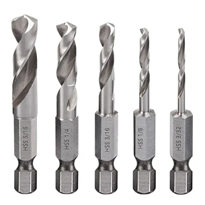 Immagine di Saipor 5 punte esagonali a cambio rapido da 1/4&quot;, set di corte HSS M2, per attacco angolare e utilizzo in spazi ristretti, 3/32, 1/8, 3/16, 1/4, 5/16 pollici